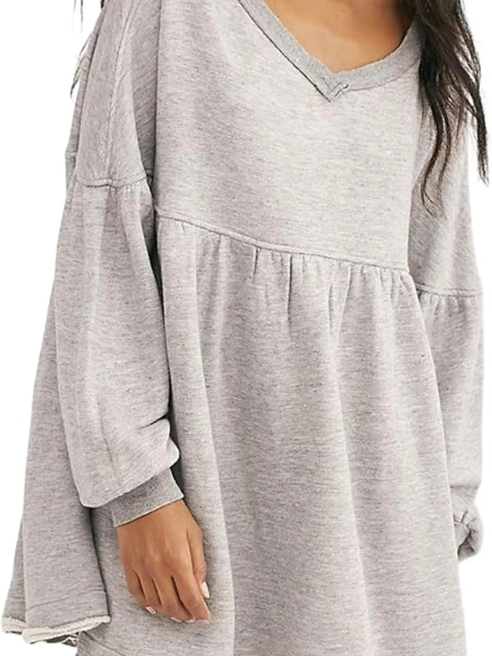 Free People Prudence Pullover Oversized Babydoll Mini Dress Heather Grey